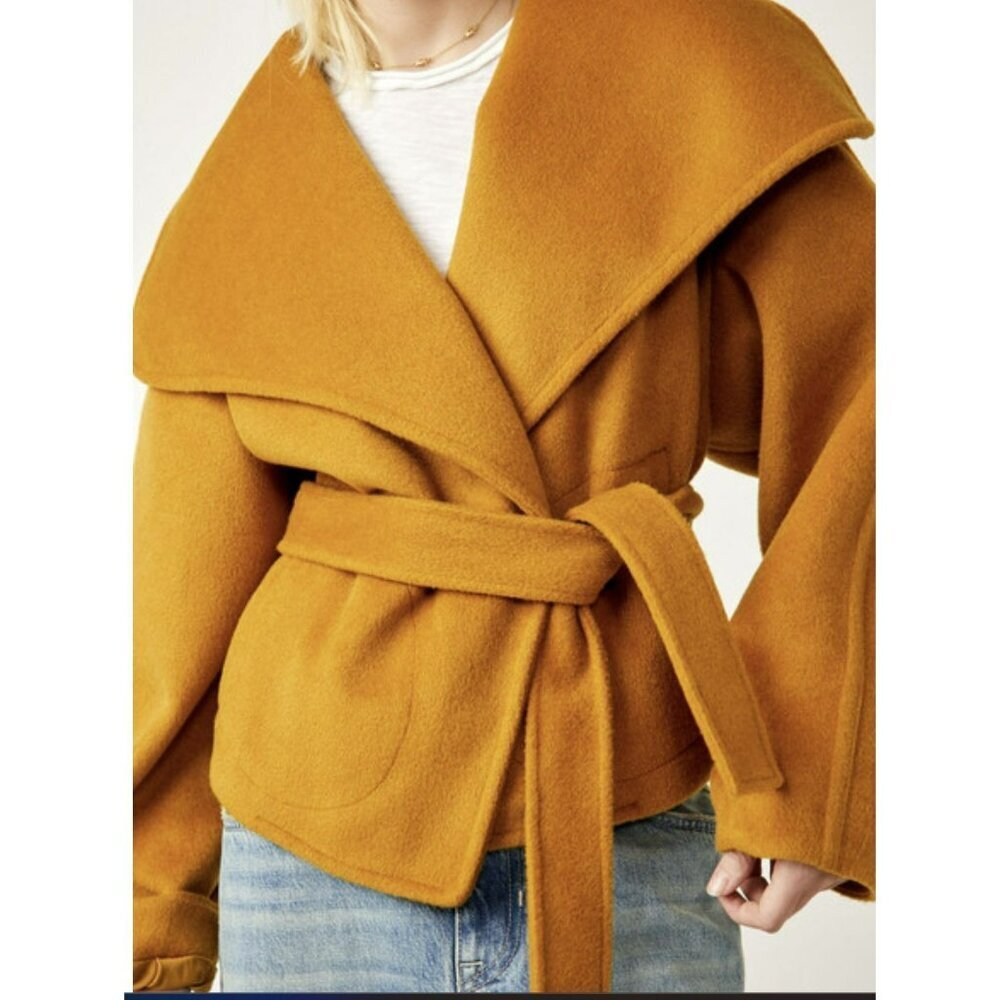 Free People $168 Mina Yellow Shawl Collar Tie Jacket Medium NWT